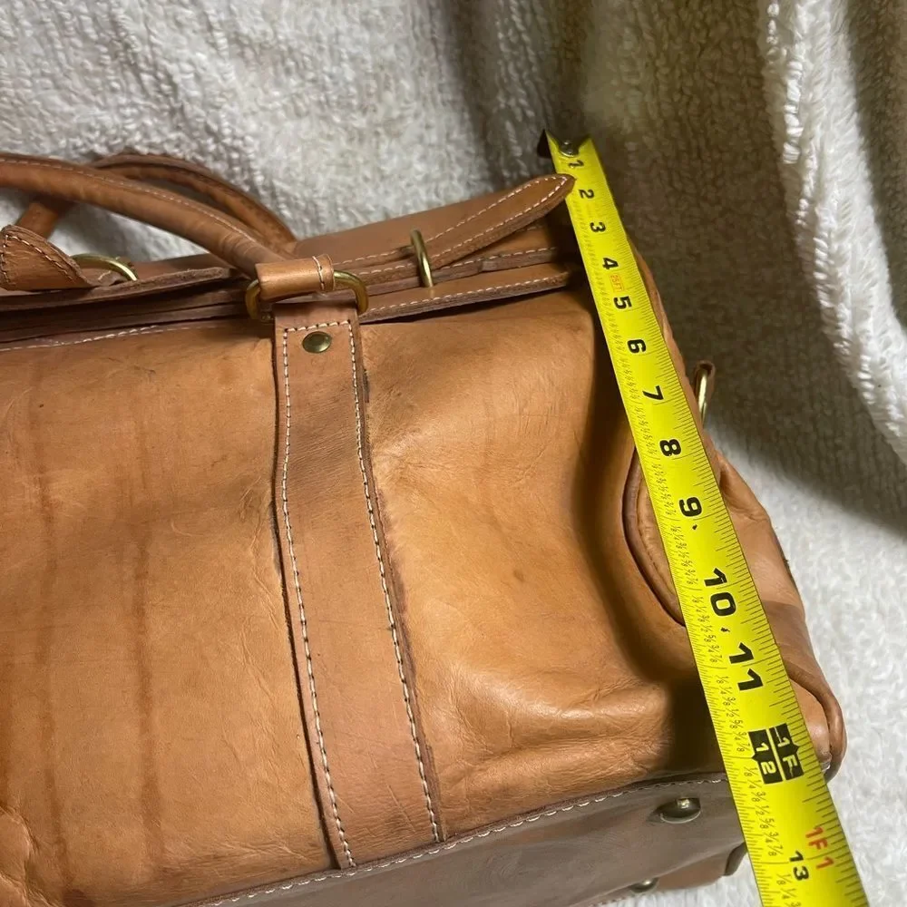 Classic Tan Leather Duffel travel weekender Bag gold tone hardwares